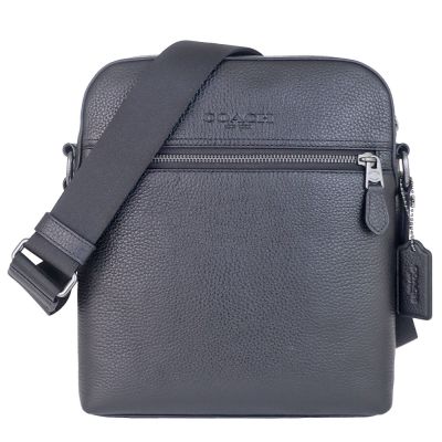 COACH 黑色皮革烙印標中型斜背包