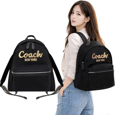 COACH 專櫃款黑色輕量帆布後背包-大型