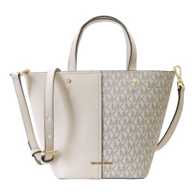 MICHAEL KORS 防刮MK拼接皮革兩用水餃包(香草白)小