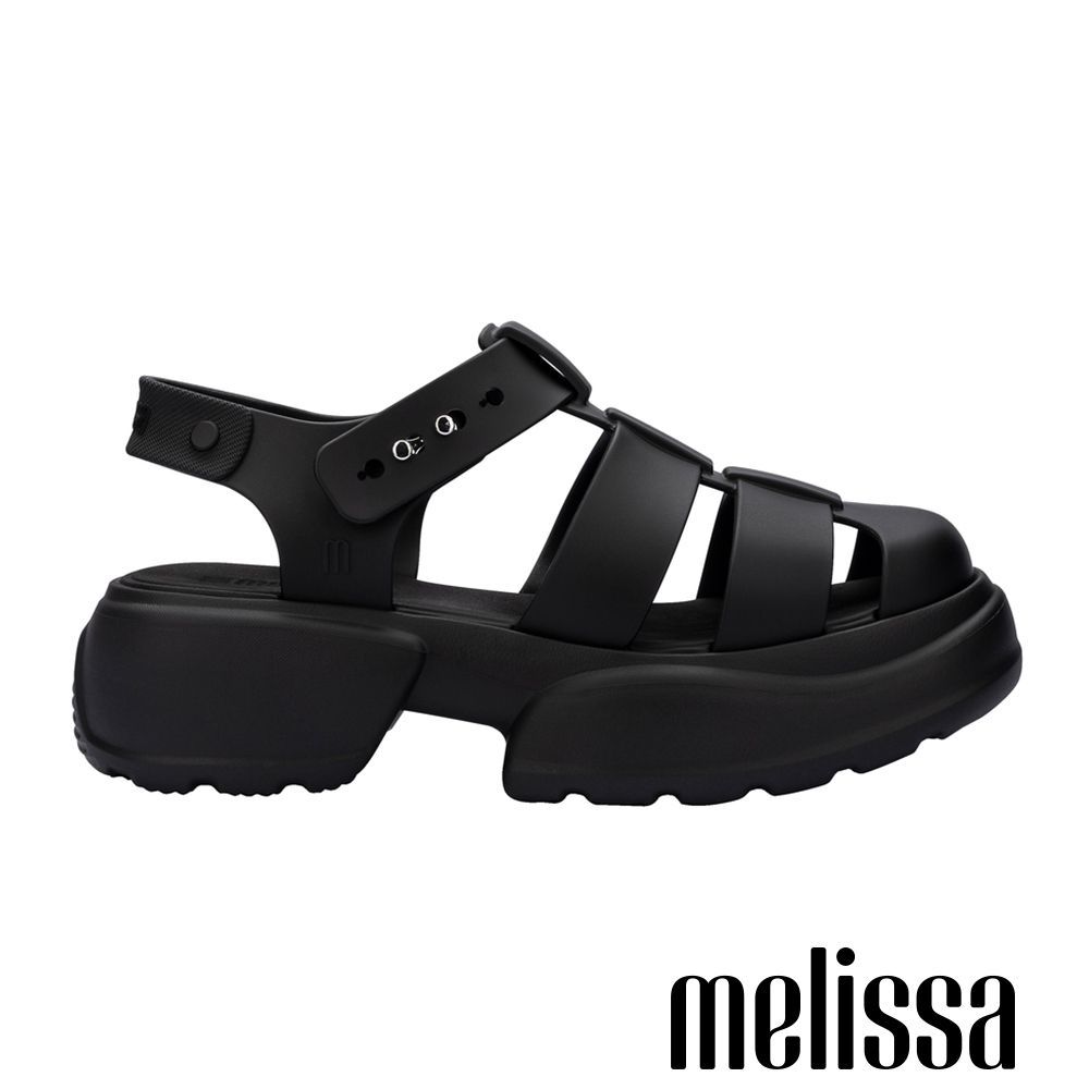 Melissa-率性羅馬鏤空厚底涼鞋-黑色