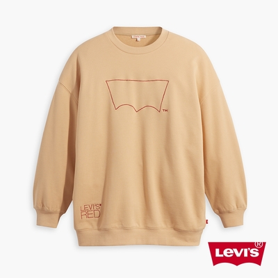 Levis Red工裝手稿風 女款 重磅大學Tee / 寬鬆落肩版型 / 復古手寫風Logo / 375GSM厚棉 小麥色