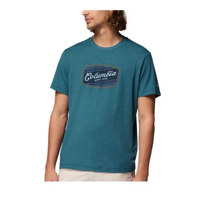 Columbia 哥倫比亞 男款-防曬UPF50快排短袖上衣-Parsons Point SS Graphic Tee-孔雀綠(UAE47750TL/KS)