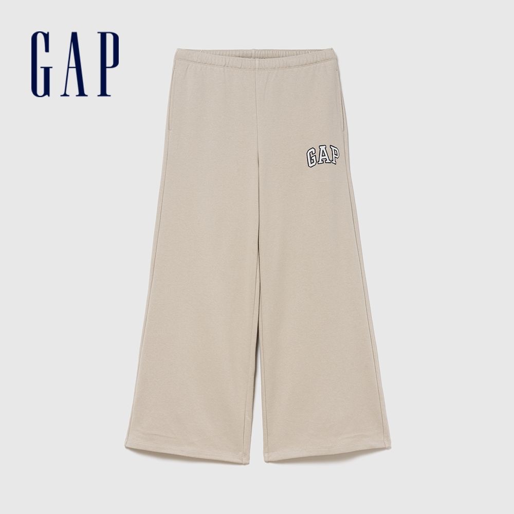 【GAP】Gap Logo法式毛圈布寬管慢跑褲-米色(887992) (米色)