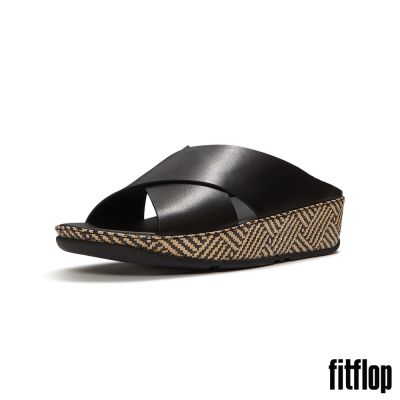 【FitFlop】LULU LUX 圖案編織皮革交叉涼鞋-女(黑色)