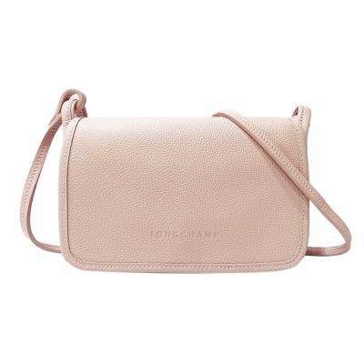【LONGCHAMP】10133021P53 LE FOULONNE系列牛皮翻蓋斜背包 XS (淺粉色)