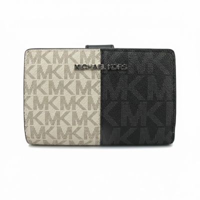 Michael Kors JET SET TRAVEL拼接PVC 皮革LOGO中夾35F4STVF6B(黑白)