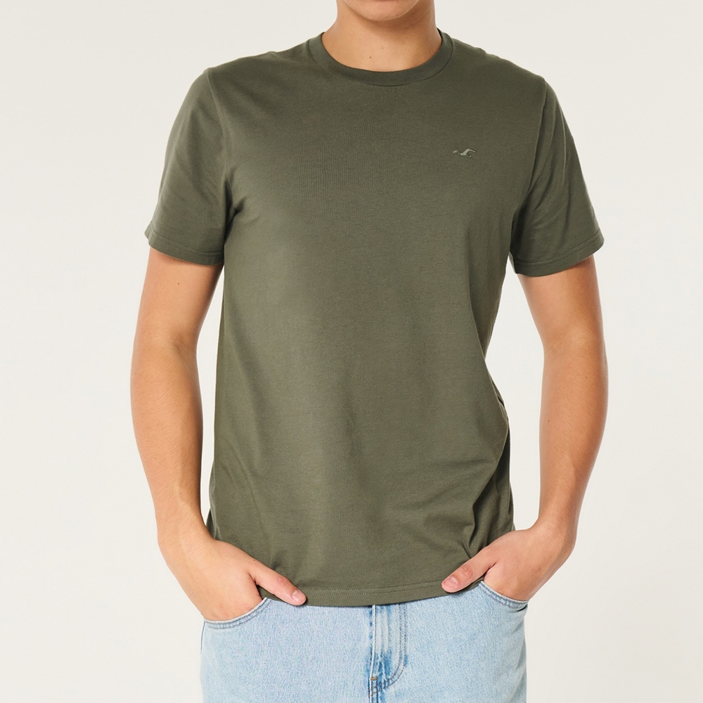 Hollister 海鷗 熱銷刺繡海鷗素面短袖T恤-墨綠色