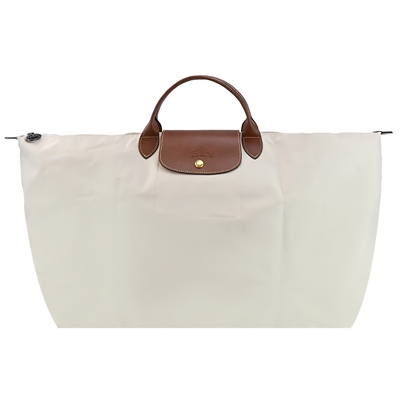 LONGCHAMP LE PLIAGE系列短把再生尼龍摺疊水餃旅行袋(特大/奶杏)