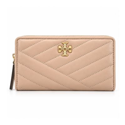 TORY BURCH KIRA斜紋絎縫ㄇ字拉鍊長夾(溫柔杏)