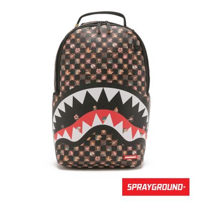 SPRAYGROUND-趣味小圖棋盤格鋸齒鯊大容量後背包-咖色