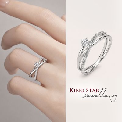 King Star 天然鑽石戒指 交叉滿鑽設計