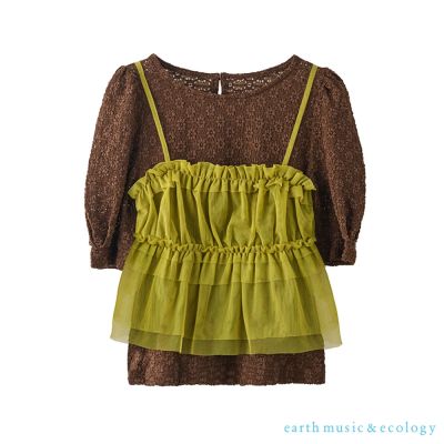 〈earth music〉【SET ITEM】花卉上衣＋吊帶網紗上衣