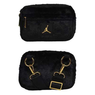NIKE JORDAN 小型絨毛斜跨包-肩背包 旅行包 JD2443009AD-002 黑金