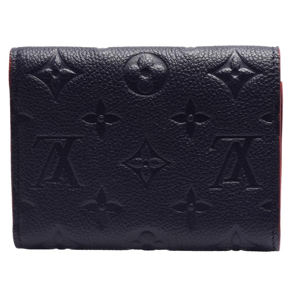 LV M64577經典Victorine系列Empreinte皮革壓花三折暗釦短夾(海軍藍X紅