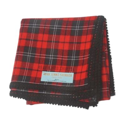 49AV JUNKO SHIMADA 日本製紅格紋棉質圖騰字母LOGO方巾(42CM)