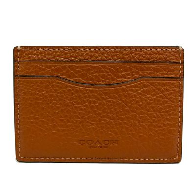 COACH 素面牛皮中性男款信用卡卡夾名片鈔票夾(咖)