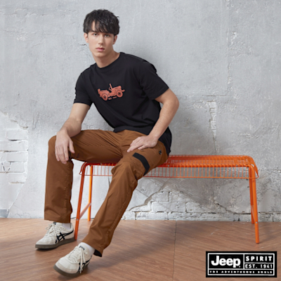 JEEP 男裝 經典吉普車印花純棉短袖T恤-黑色