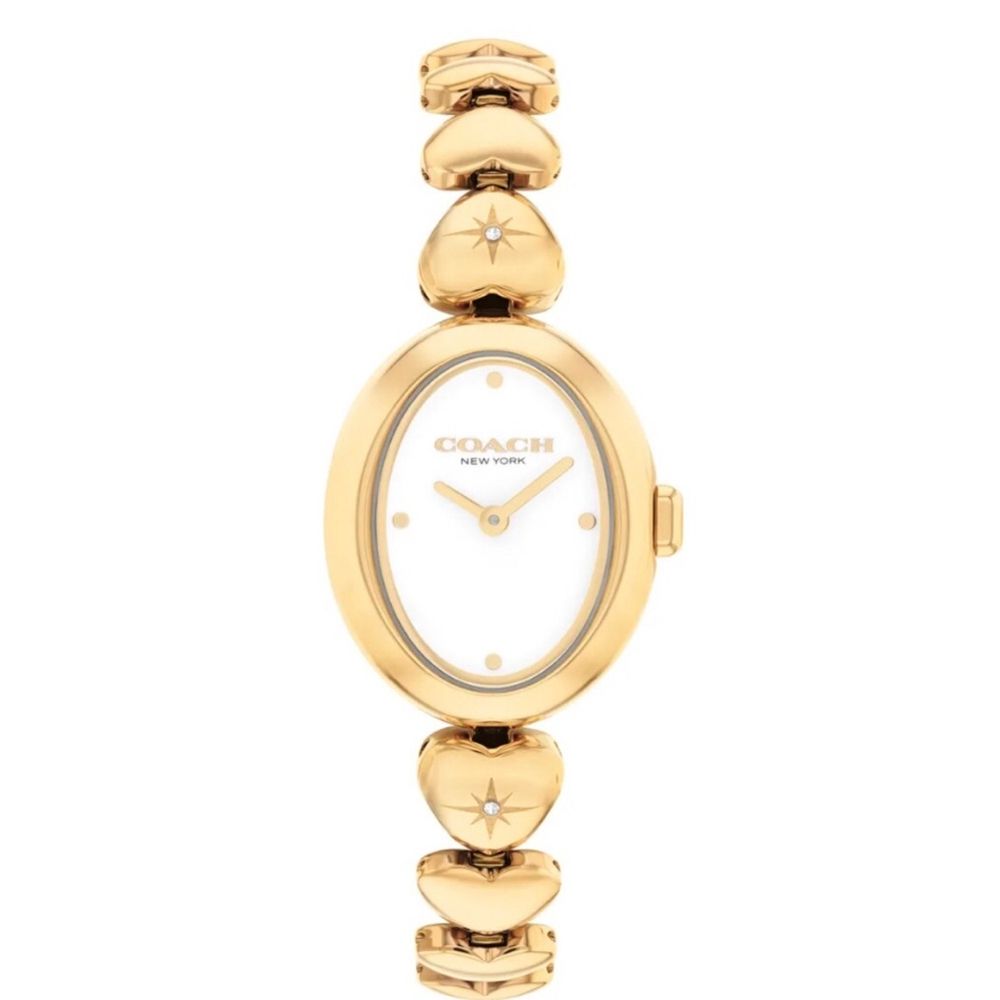 COACH 官方授權 Sammy 時尚橢圓形愛心造型金色鍊帶錶-女錶(CO14504638)22mm