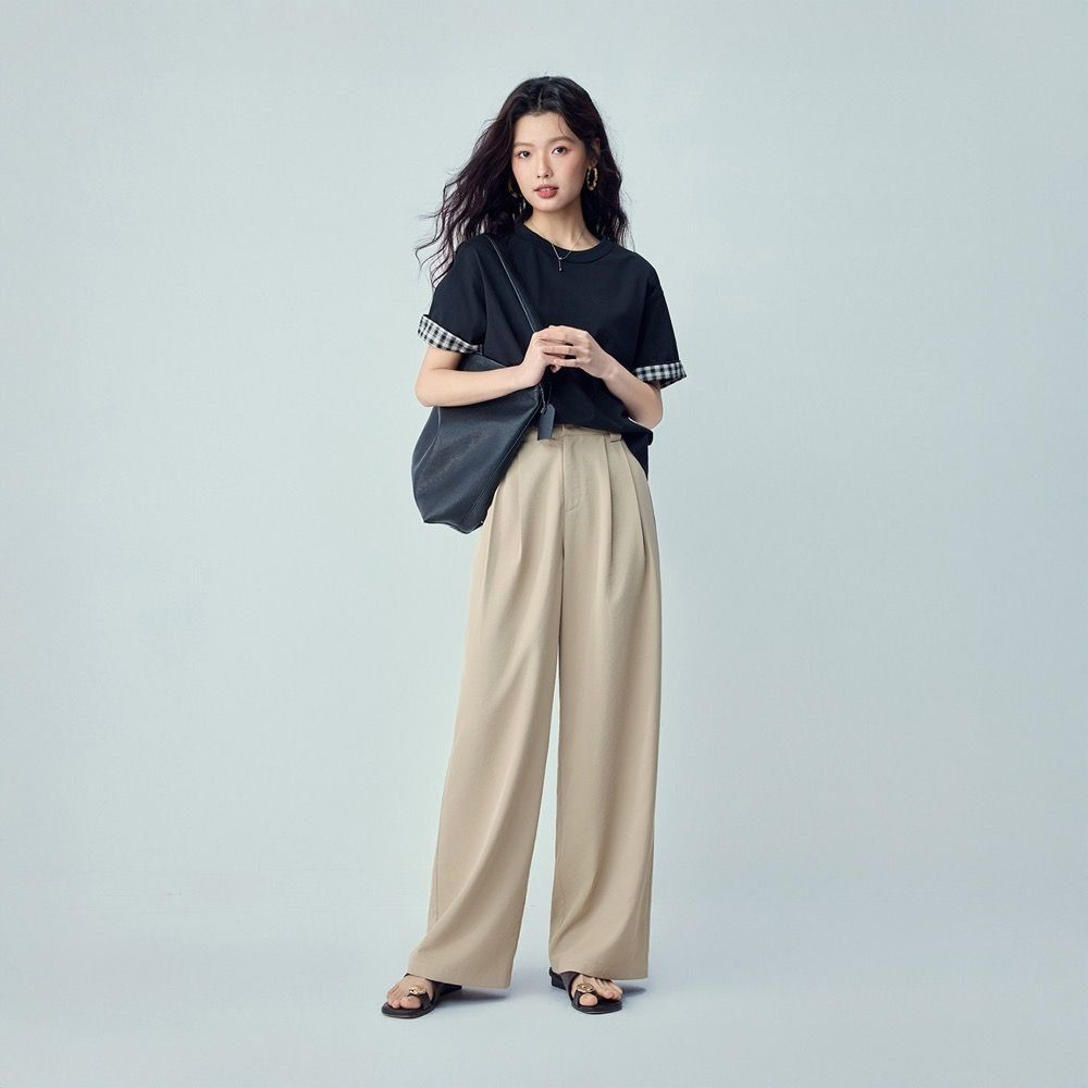 GIORDANO 女裝壓褶顯瘦休閒長褲【雙色任選】 (10 卡其)