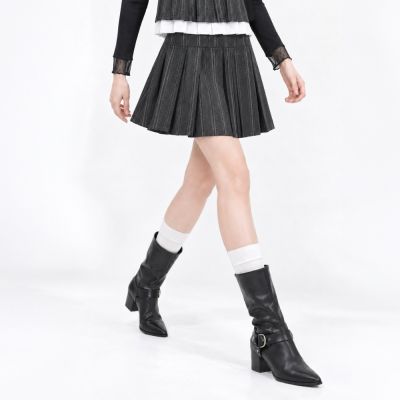 ILEY伊蕾 壓摺條紋防走光安全褲裙(鐵灰；M-XL)