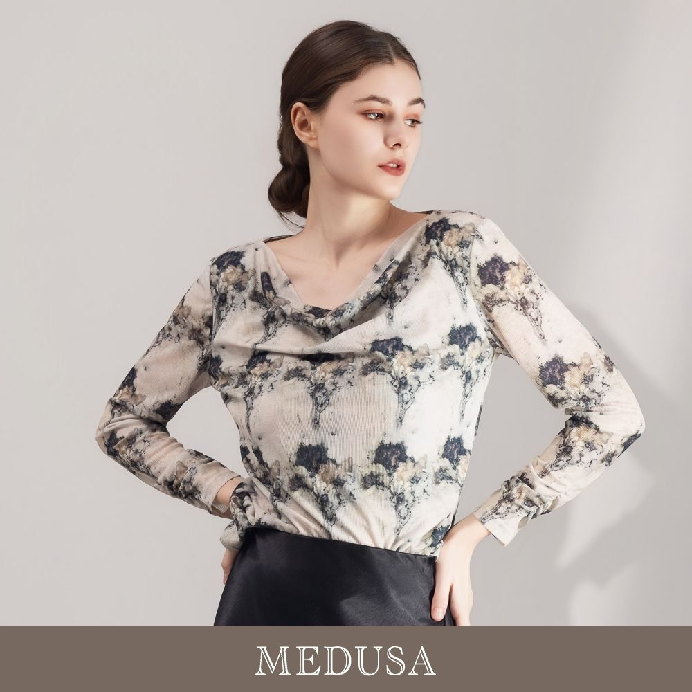 現貨【MEDUSA 曼度莎】台灣製 柔霧印花垂墜長袖上衣（M-XL）｜女長袖上衣 休閒上衣 氣質印花