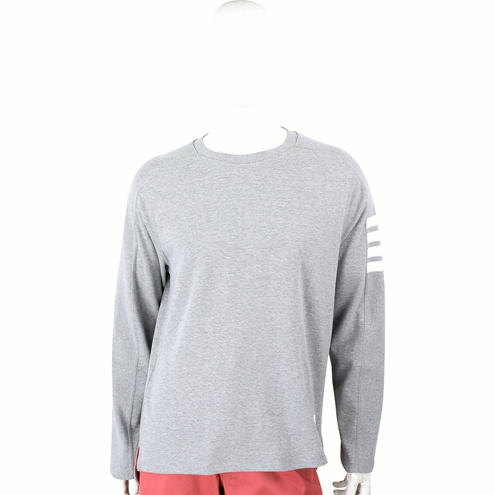 THOM BROWNE 側開衩四條紋灰色棉質長袖上衣 運動衫(男女可穿)
