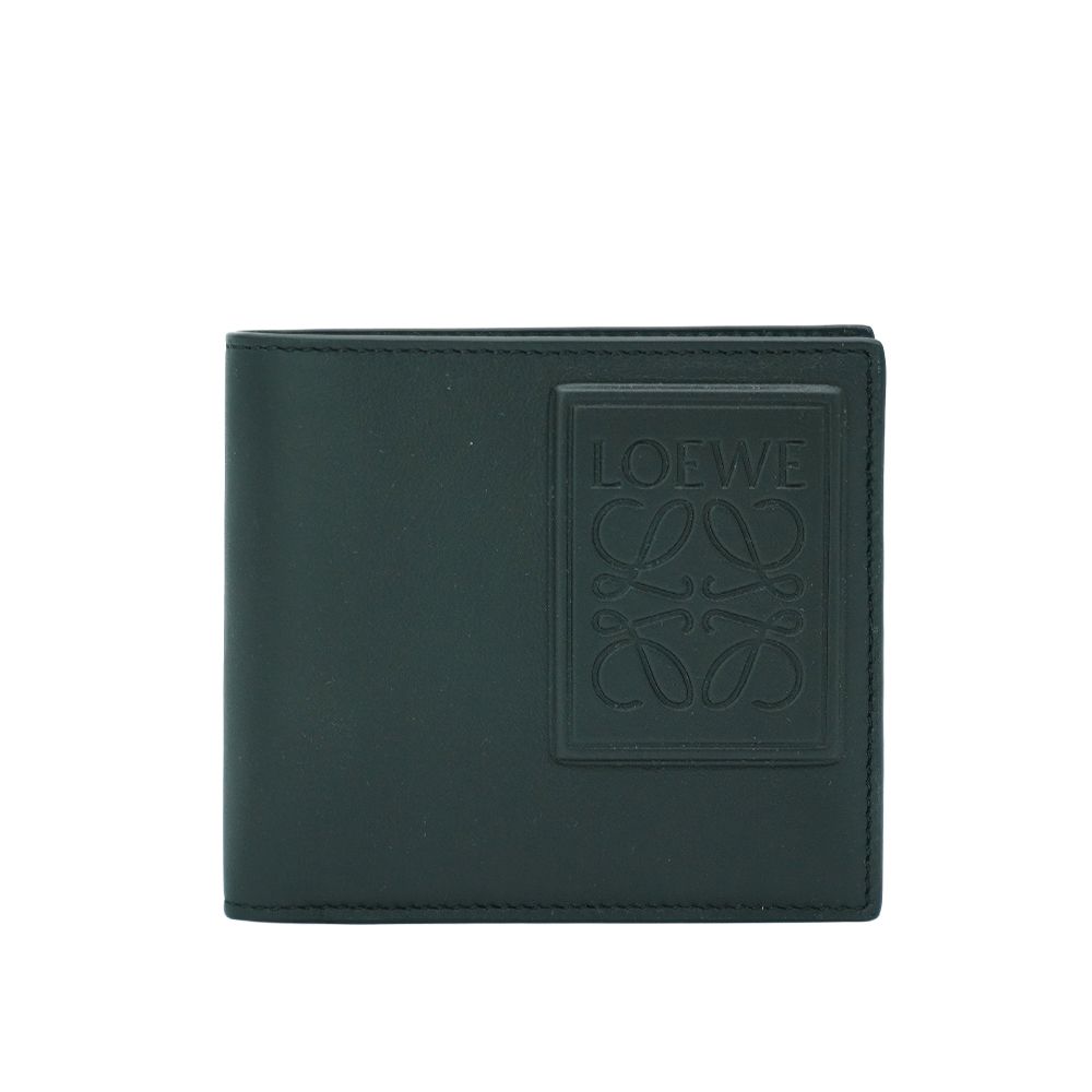 Loewe 羅威 滑面皮革品牌浮雕logo八卡對開短夾(黑)
