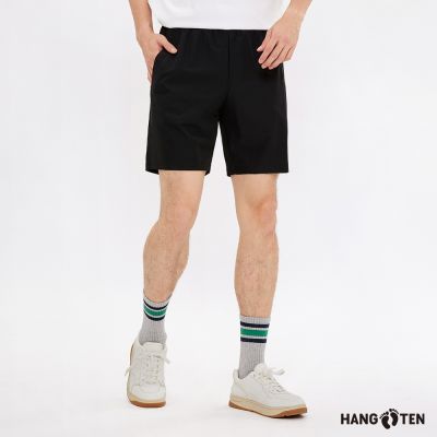 Hang Ten-男裝- 韓款經編布鬆緊帶短褲-黑