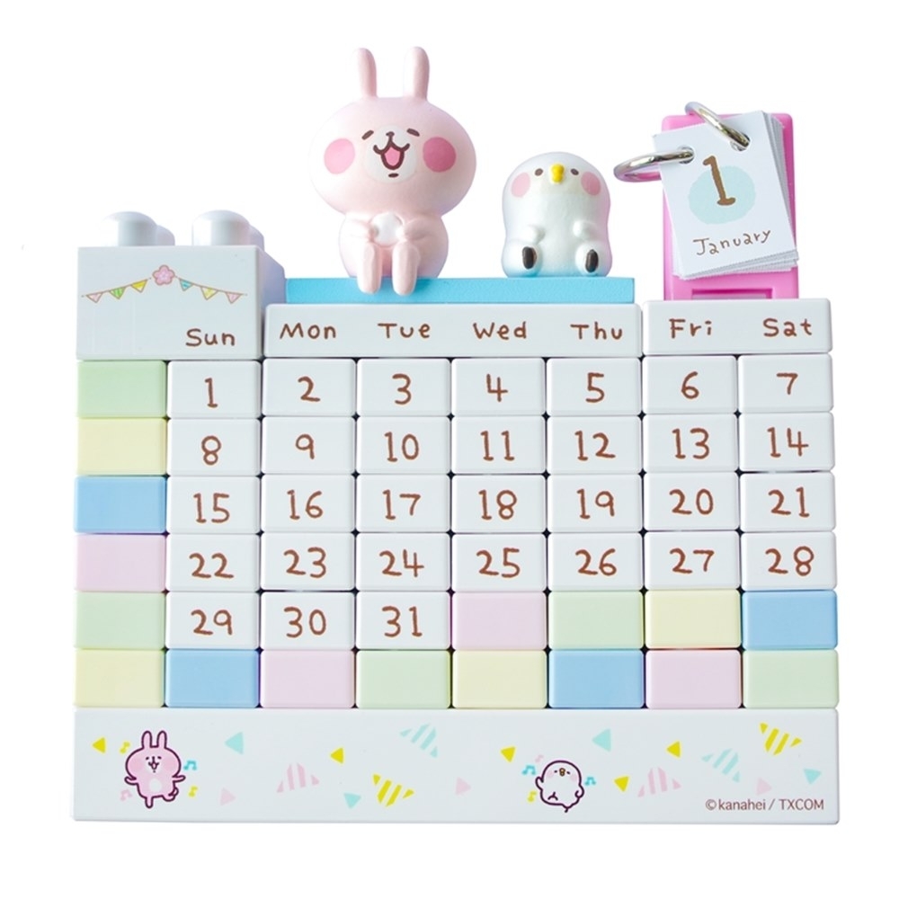 日本a-works卡娜赫拉的小動物萬年曆KH-055小兔兔P助造型積木桌曆月曆日曆エーワークス カナヘイ ブロックカレンダー