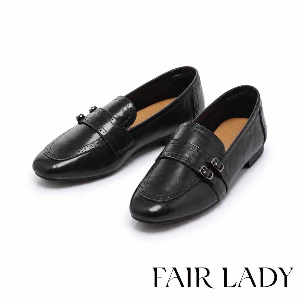 FAIR LADY 小時光 英倫風牛皮雕花樂福鞋 黑 (563253)