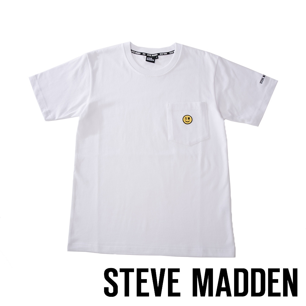 STEVE MADDEN-純棉品牌微笑刺繡LOGO T-Shirt 短袖上衣-白色
