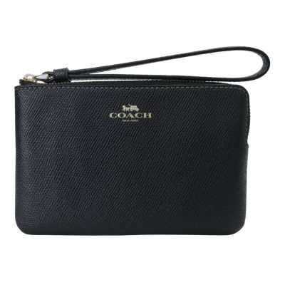 COACH 金馬素面PVC皮革 L型單層手拿包(黑)小款