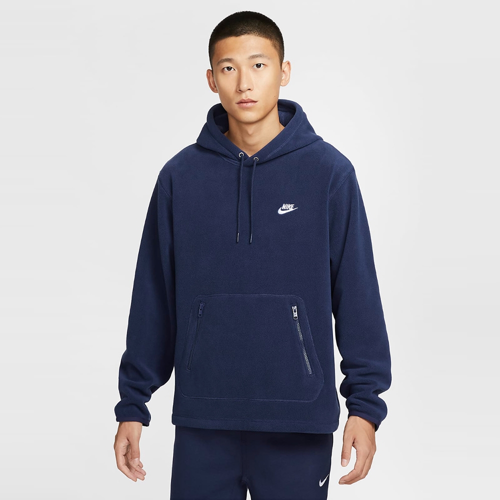 NIKE 長袖上衣男帽T 搖粒絨AS M NK CLUB WINTERIZED PO HOO 藍