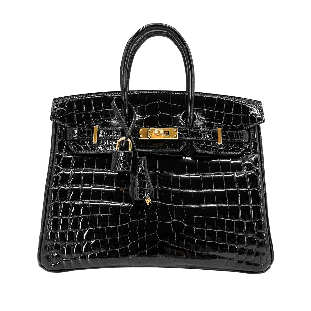 Hermes 愛馬仕 Birkin 稀有鱷魚皮金釦手提鉑金包-25cm(U刻/89黑)