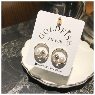 梨花HaNA 水滴少女心．幾何寶石圓框耳環