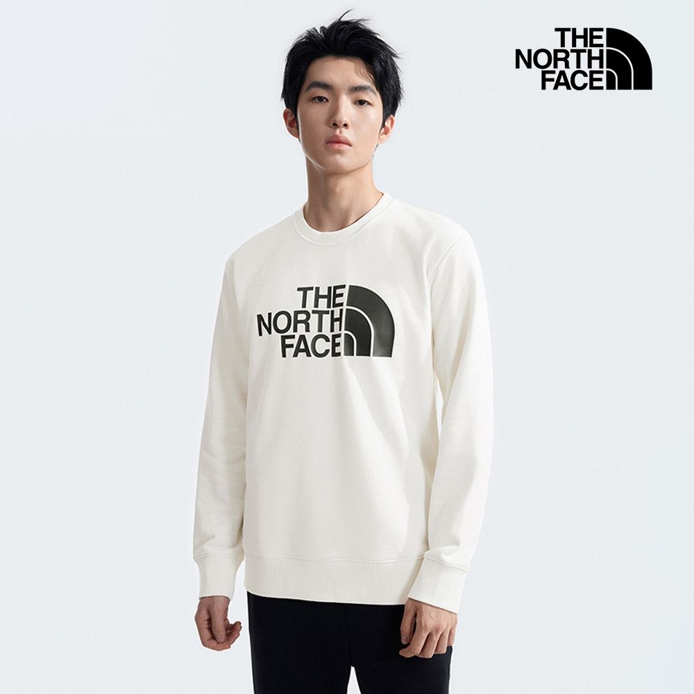 【The North Face 官方旗艦】 北面男款米白色品牌LOGO印花長袖大學T｜8AT7QLI