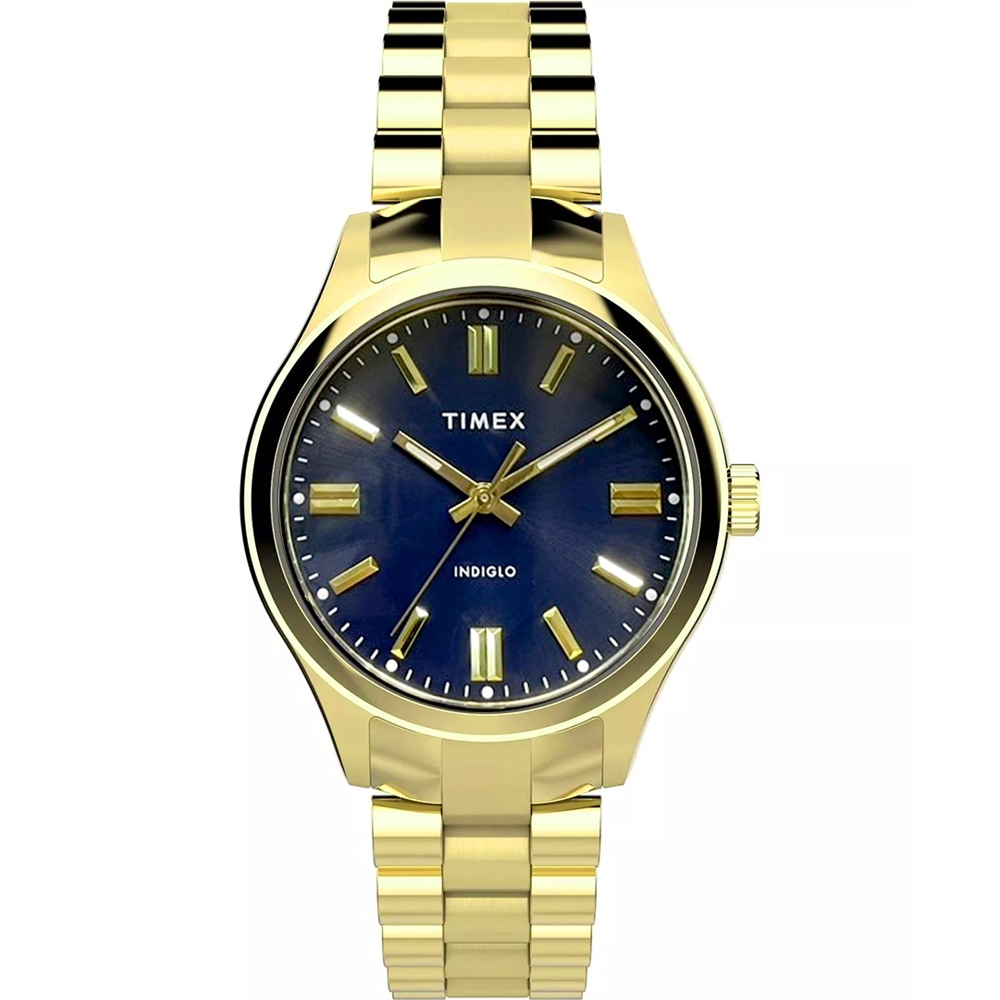 TIMEX  天美時 Waterbury 34毫米經典不鏽鋼手錶(藍x金TXTW2W40300)