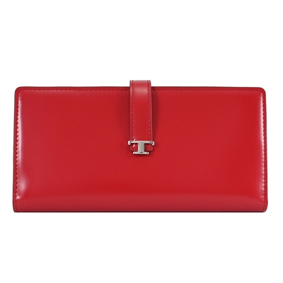TOD’S T Timeless T字LOGO小牛皮釦式長夾(紅黑)