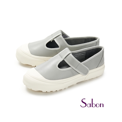 GREEN PINE 全真皮T字瑪莉珍休閒鞋 灰藍色(10322031)