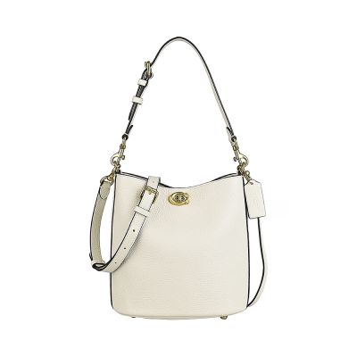COACH Willow 19黃銅C字LOGO小牛皮磁吸釦式手提肩背斜背水桶包(粉筆白)