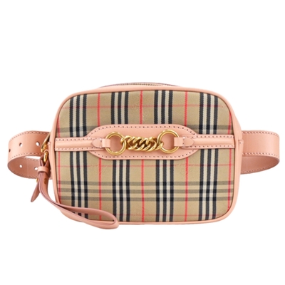 BURBERRY 巴寶莉 The Link 1983年 經典格紋多功能腰包(卡其/粉)