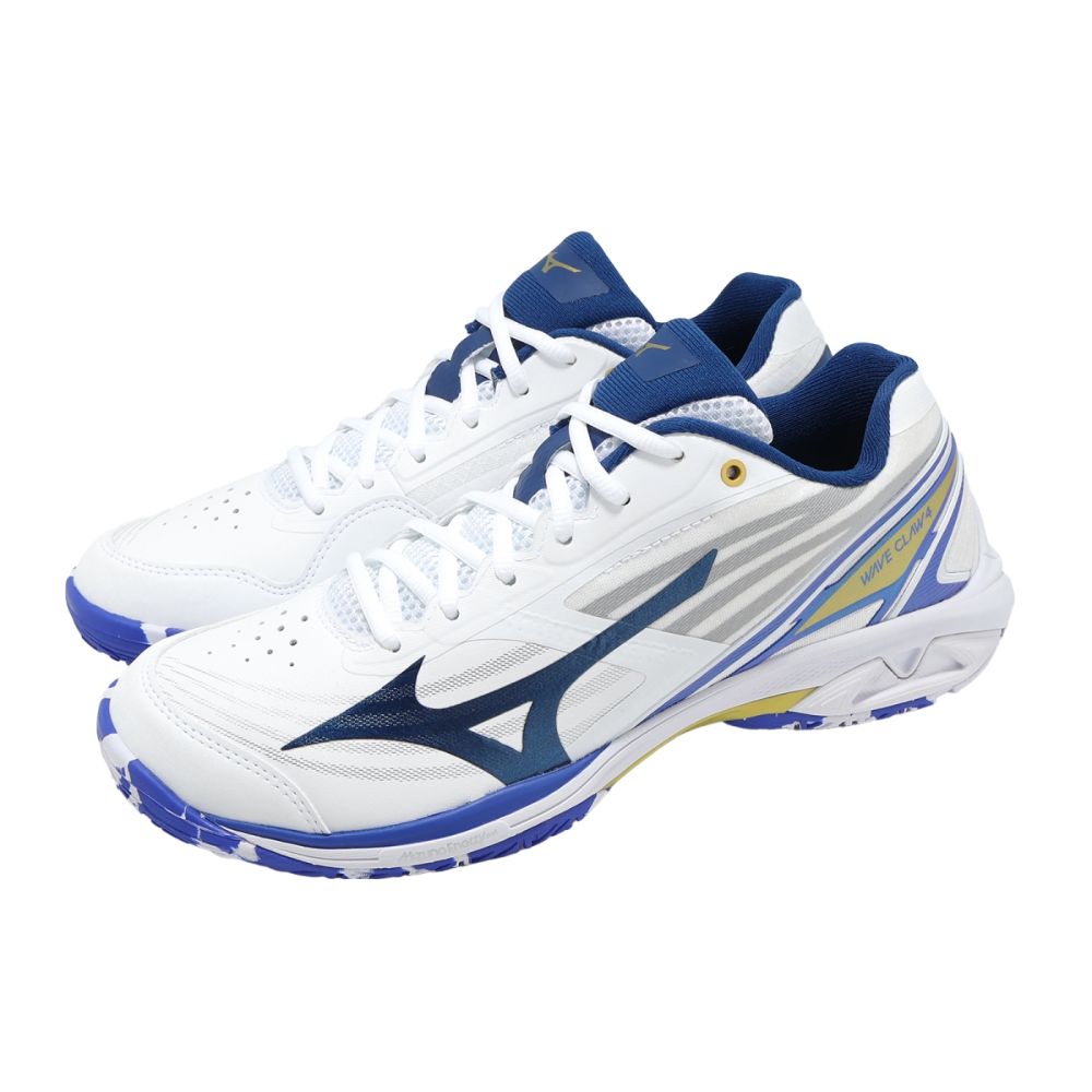 Mizuno 美津濃羽球鞋Wave Claw 4 寬楦男鞋白藍緩震回彈支撐71GA2643-04