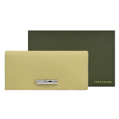 LONGCHAMP LE ROSEAU系列竹節牛皮簡約翻蓋長夾(開心果綠)