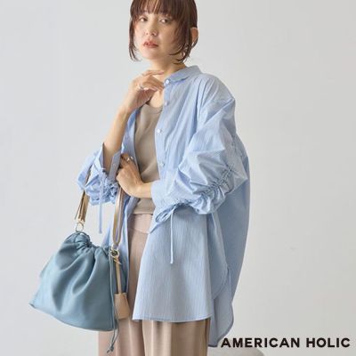 〈AMERICAN HOLIC〉後背褶皺兩袖綁帶長版襯衫