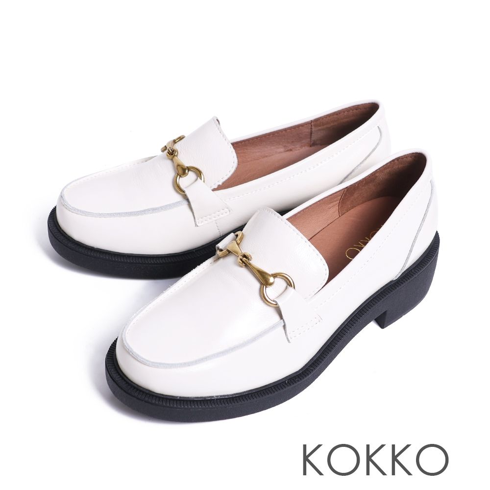 KOKKO經典百搭寬楦厚底樂福鞋白色