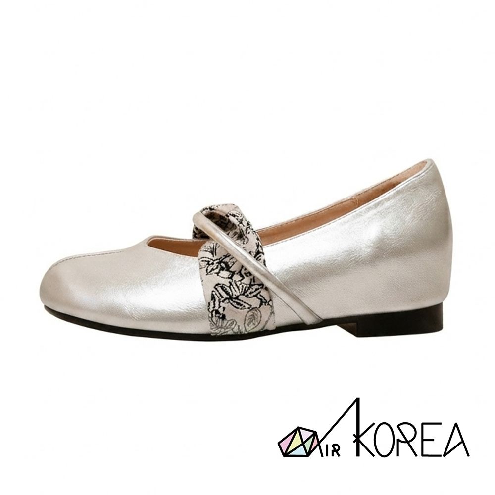 AIRKOREA 真皮內增高芭蕾舞瑪莉珍鞋-增高5cm-黑/米白/香檳 (香檳)