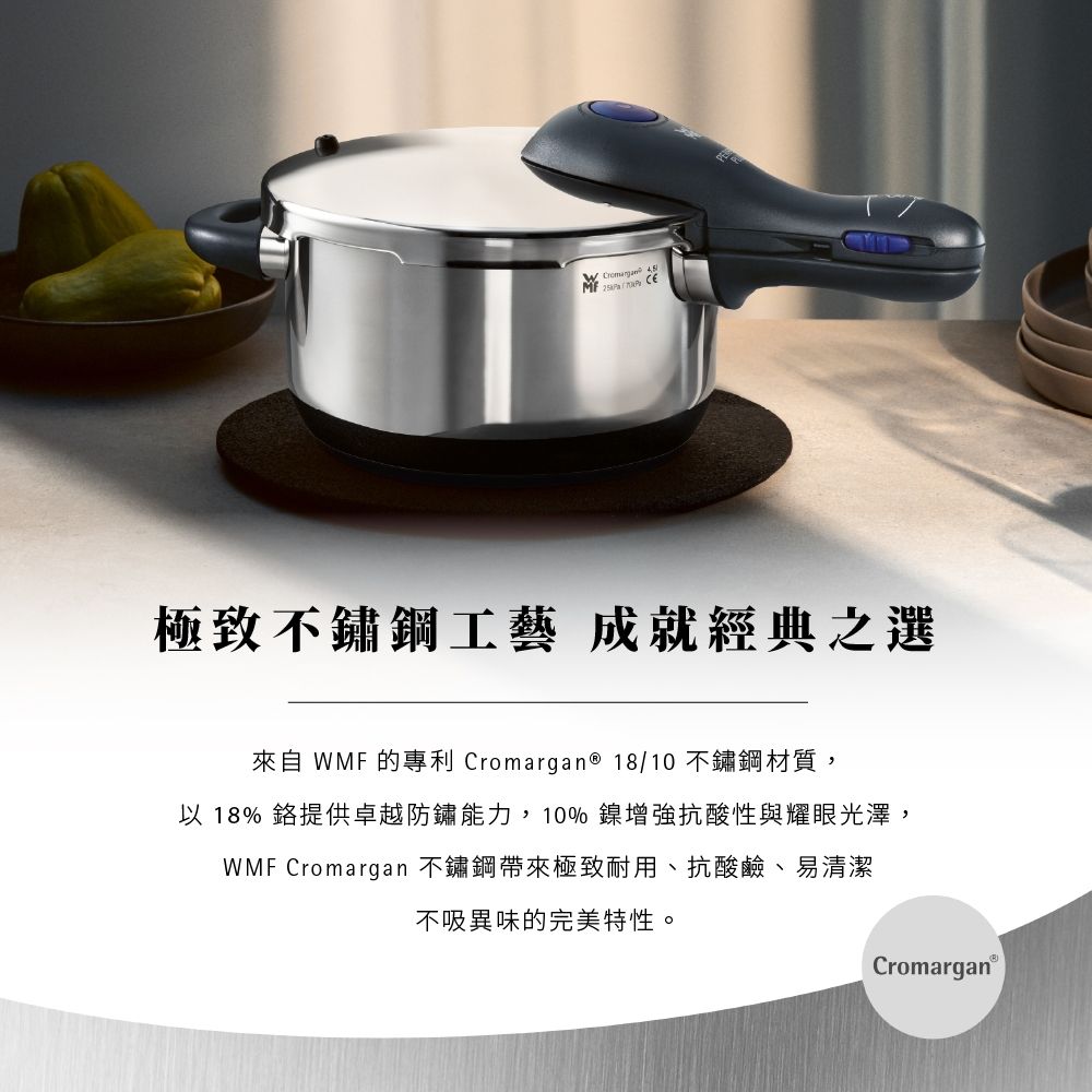 WMF Perfect Plus V3 快力鍋22cm 6.5L (附蒸籃架) | 壓力鍋/快鍋/燜