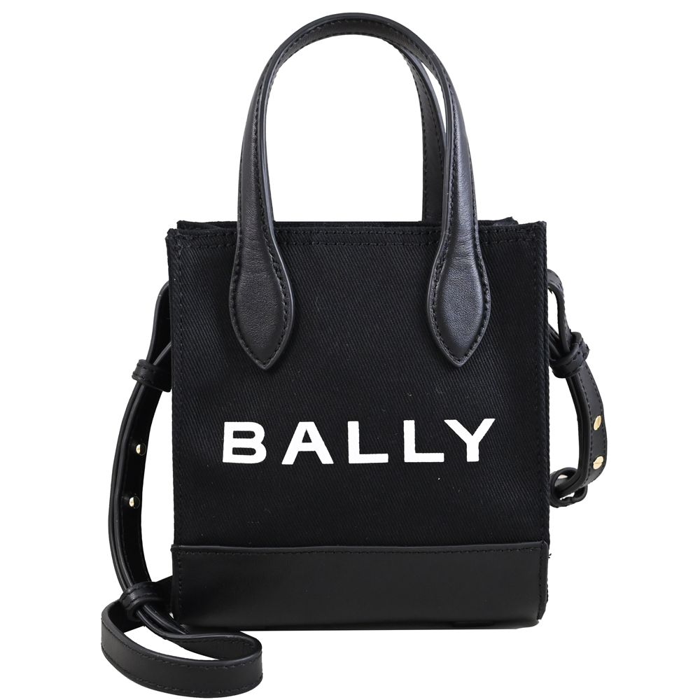 BALLY BAR XS 品牌大LOGO帆布手提斜背兩用包/紙袋包(黑)