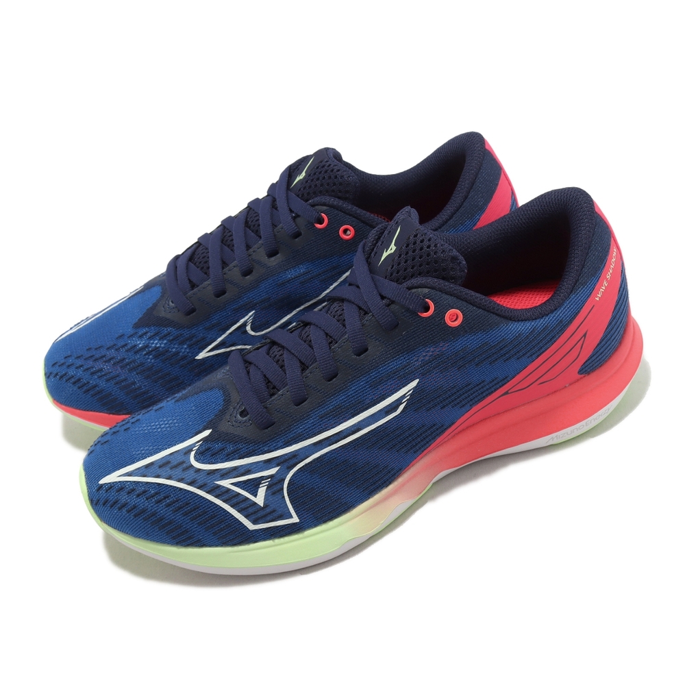Mizuno 慢跑鞋Wave Shadow 5 女鞋藍紅回彈訓練運動鞋美津濃J1GD2130-87