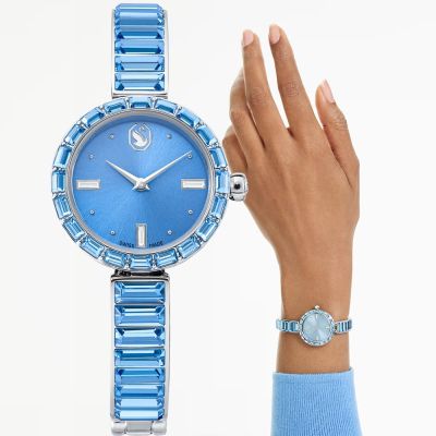 SWAROVSKI 施華洛世奇 Matrix Bangle 方形切割水晶手鐲式手錶 女錶 寵愛媽媽 送禮推薦-水藍 5730172